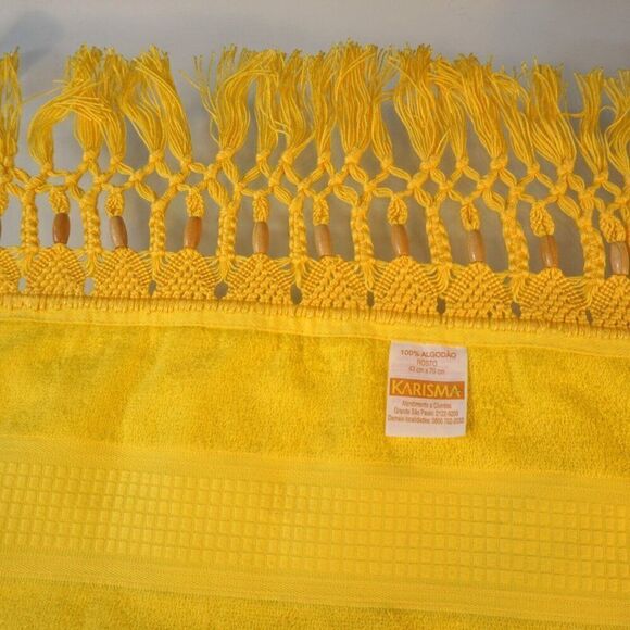Karisma Bath Towel And Hand Towel Set Yellow Macrame Fringed Tassel Beads - Picture 6 of 6